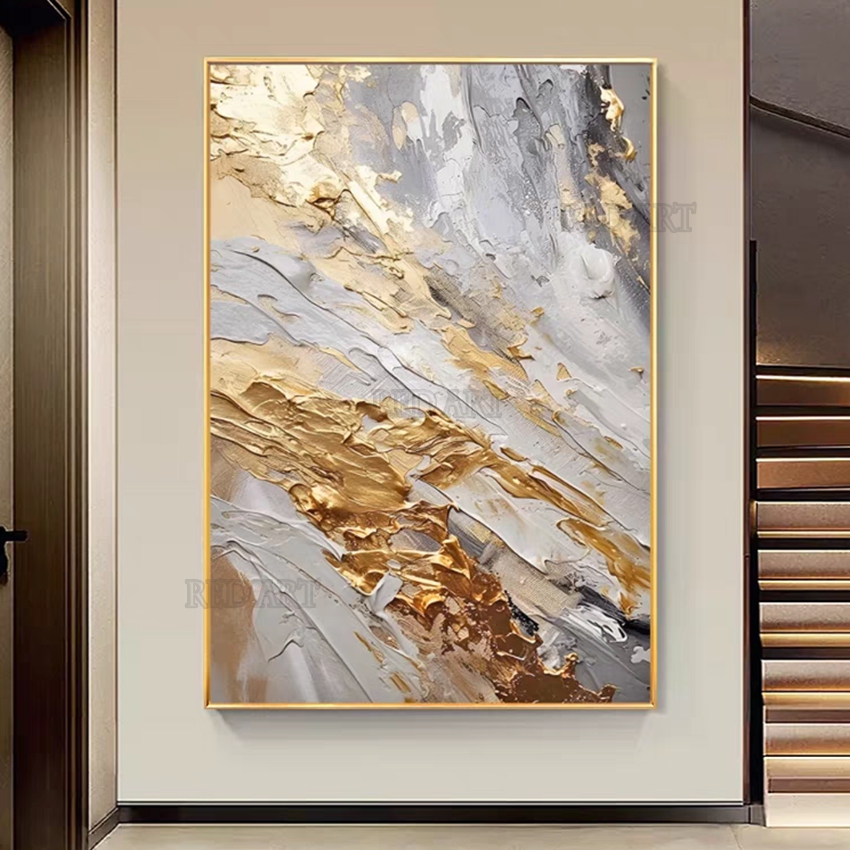 Resin Art On Canvas - 대형 현대 추상화 황금박 캔버스 그림