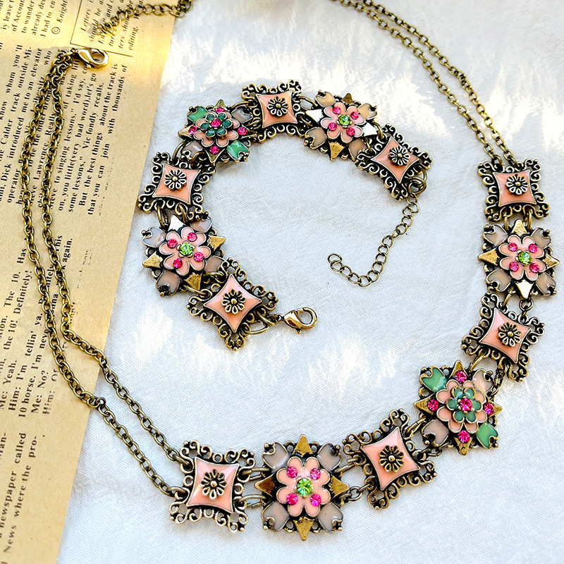 Resin Art Necklace - 레트로 패션 목걸이 팔찌 주얼리 세트