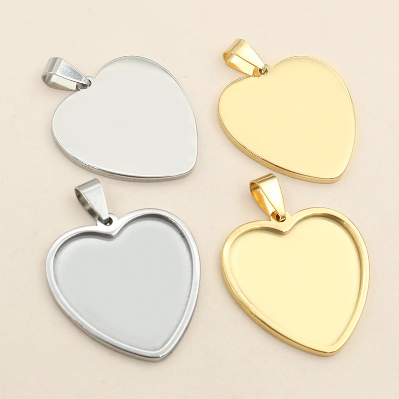 Resin Art Necklace - 5개 스테인리스 스틸 하트 블랭크 펜던트