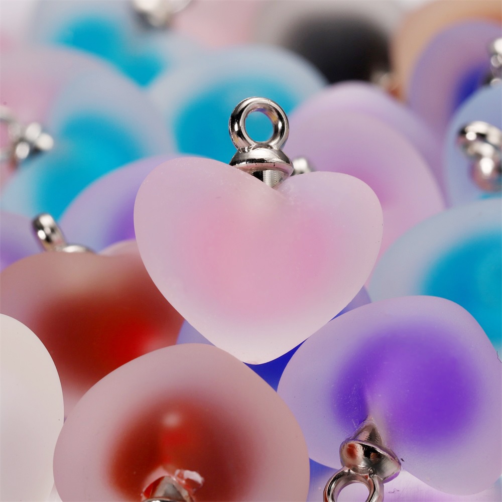 Resin Art Necklace - 10개/세트 레진 무광 멀티컬러 하트 참,