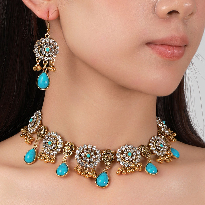Resin Art Necklace - 킴야드 에스닉 빈티지 라인스톤 물방울 목걸이