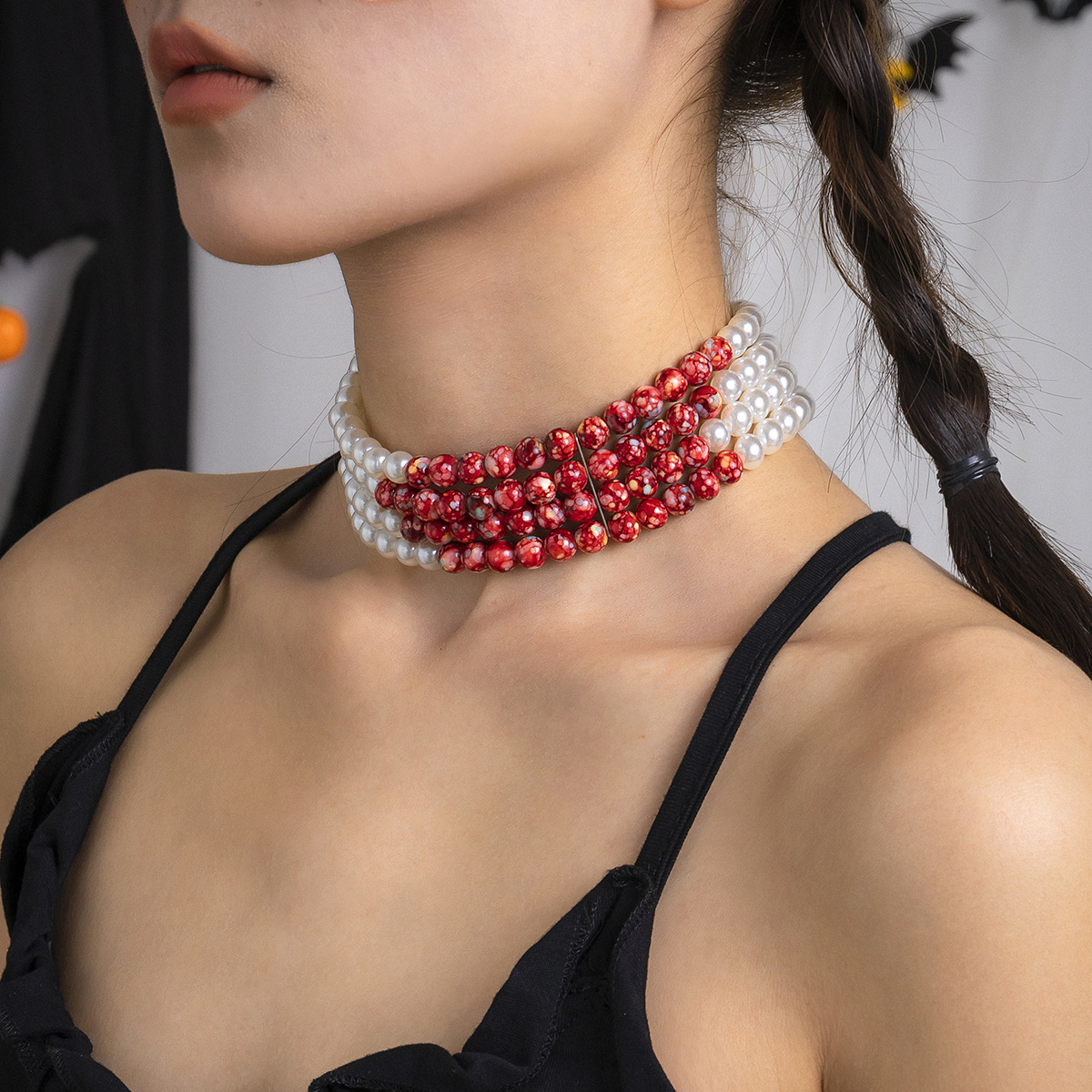 여성용 다층 빈티지 붉은 피 패턴 모조 진주 술 펜던트 - Resin Art Necklace 리뷰 및 가격