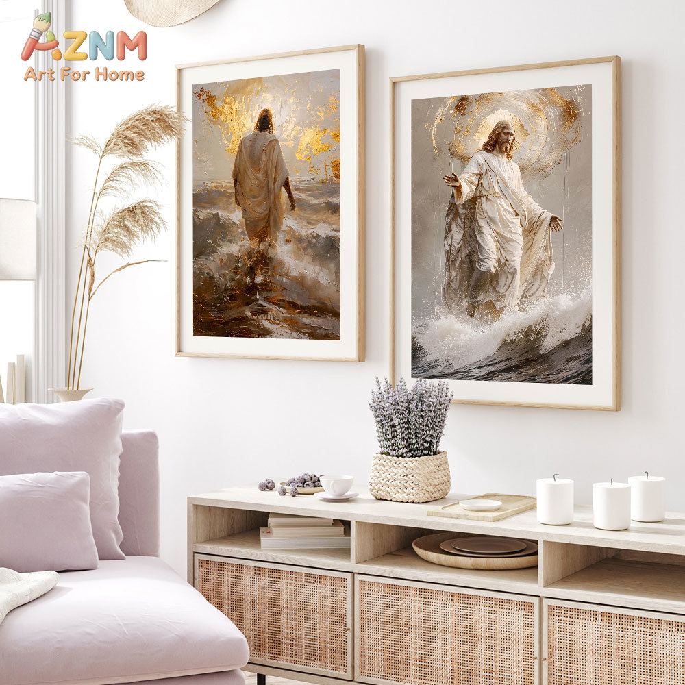 AZNM 예수 그리스도 캔버스 프린트 물 위를 걷는 모 - Resin Art On Canvas 리뷰 및 가격