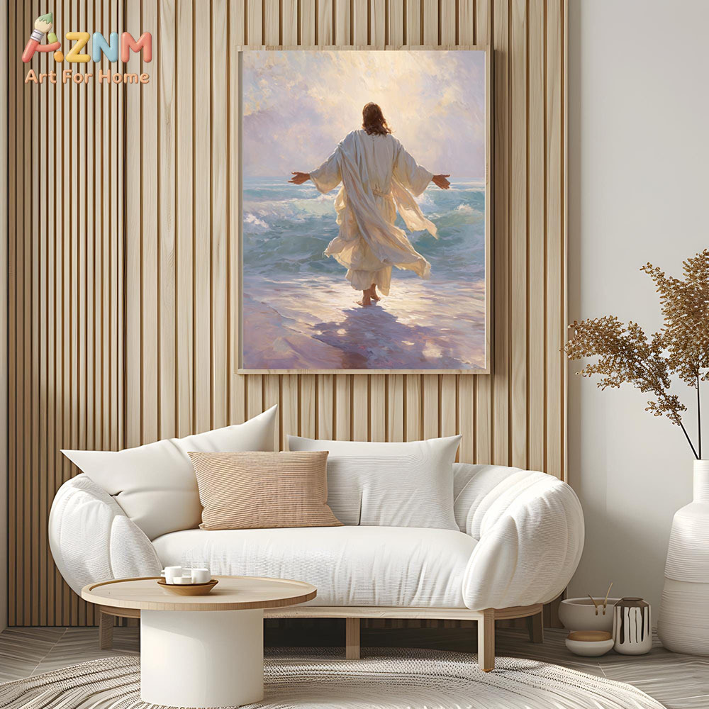 AZNM 예수 그리스도 캔버스 프린트 물 위를 걷는 모 - Resin Art On Canvas 리뷰 및 가격