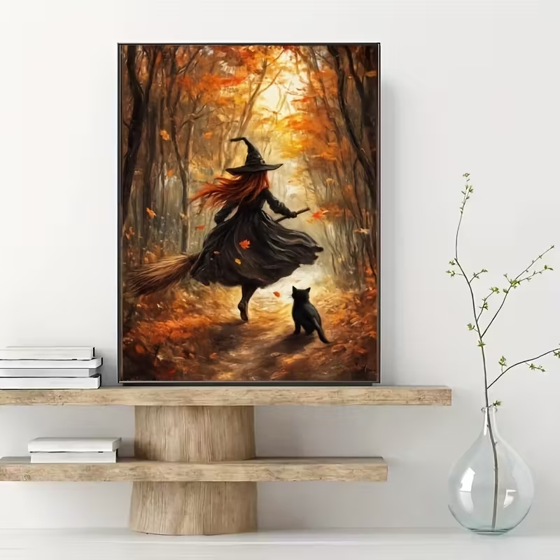 레트로 할로윈 가을 마녀 빗자루 벽 아트 인쇄 캔버스  - Resin Art On Canvas 리뷰 및 가격