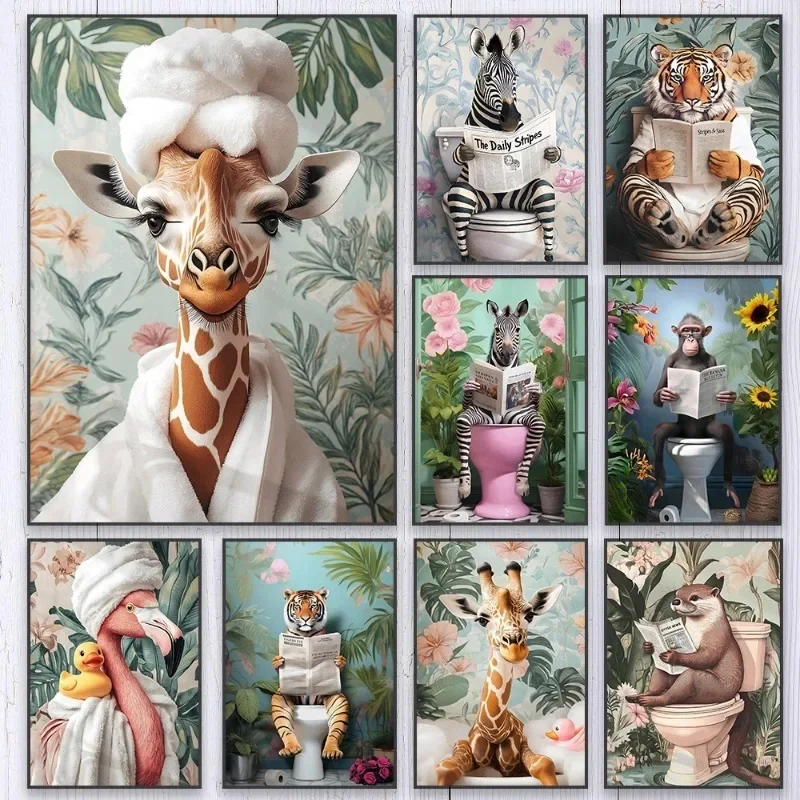 화장실에 있는 얼룩말 화장실 포스터 화장실에 있는 기린 - Resin Art On Canvas 리뷰 및 가격